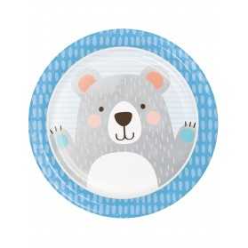 8 Assiettes en carton Petit Ours Gris 23 cm