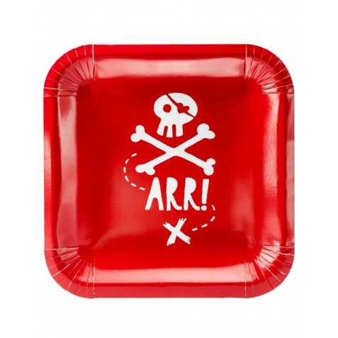 6 Assiettes en carton féte de pirate rouges 20 cm