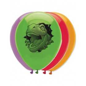 6 Ballons en latex anniversaire Dinosaures 30 cm