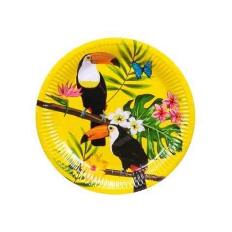 6 Assiettes en carton toucan jaunes 23 cm