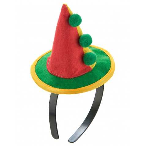 Serre-tête mini chapeau clown pointu adulte