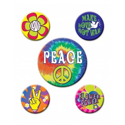 5 Badges 60's Hippies 3,5 à  6 cm