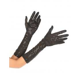 Gants déguisement - longs gants noirs cabaret / gants pailletés disco -  MONSIEUR PAILLETTES